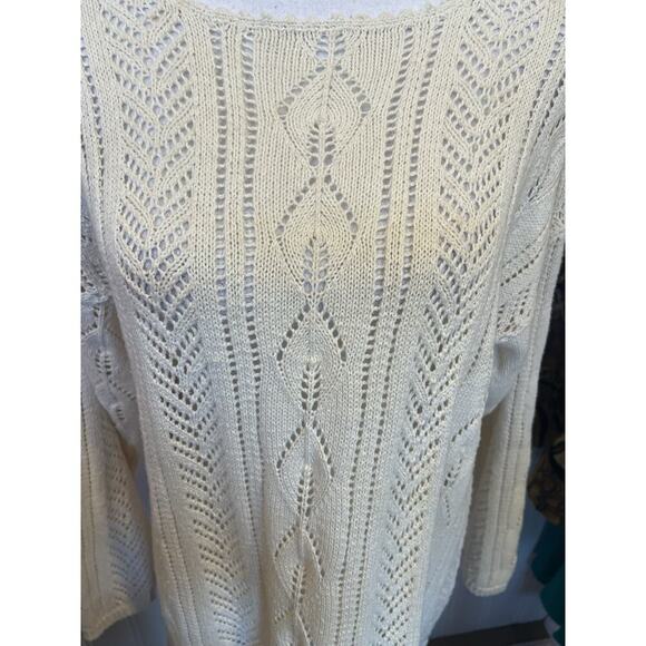 Vintage Hillary Paige Sweater Tunic Knit Women's large Ivory With Eyelet Design - Picture 4 of 6